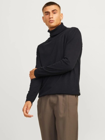 Jack & Jones Pulover barbati, simplu cu guler inalt, Negru