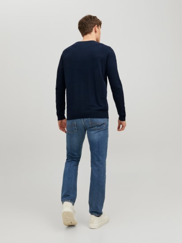 Jack & Jones Pulover tricotat barbati, cu decolteu la baza gatului, JJEEMIL, Bleumarin inchis - Img 6