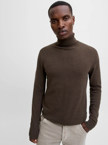 Jack & Jones Pulover tricotat barbati, cu guler inalt, Regular fit, JJEEMIL, Maro inchis - Img 3