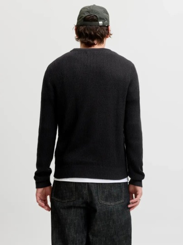 Jack & Jones Pulover tricotat barbati, decolteu la baza gatului, Regular Fit, JJPANNEL, Negru - Img 2