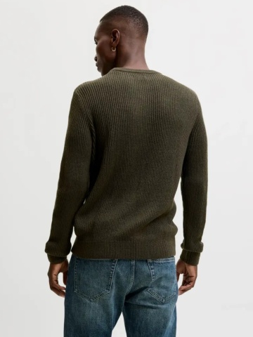 Jack & Jones Pulover tricotat barbati, decolteu la baza gatului, Regular Fit, JJPANNEL, Verde inchis - Img 2
