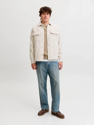 Jack & Jones Pulover tricotat barbati, decolteu la baza gatului, Regular Fit, JJPANNEL, Bej - Img 6