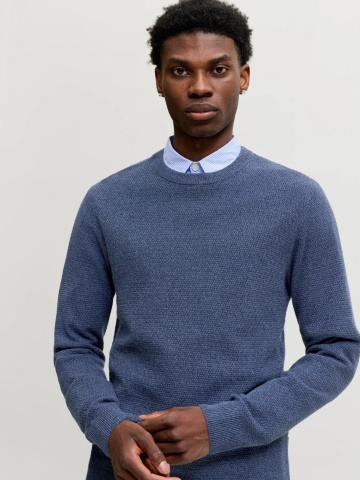 Jack & Jones Pulover tricotat barbati, din bumbac organic, Regular fit, JAURYDER, Albastru - Img 5