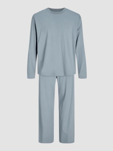 Jack & Jones Set pijamale barbati din bumbac, format din tricou cu maneca lunga si pantaloni lungi, Gri albastrui - Img 10