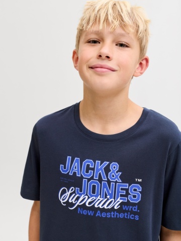 Jack & Jones Tricou baieti, Regular fit la baza gatului cu imprimeu text, Bleumarin inchis - Img 3