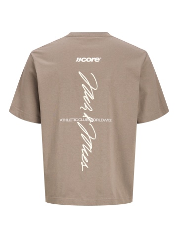 Jack & Jones Tricou barbati, cu decolteu la baza gatului, din bumbac, Relaxed Fit, JCOCLUB BACK SCRIPT, Bej inchis - Img 9