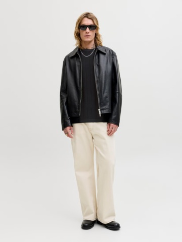 Jack & Jones Tricou barbati la baza gatuilui, din bumbac organic, Relaxed Fit, JJEBRADLEY, Negru - Img 6