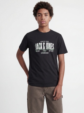 Jack & Jones Tricou la baza gatului baieti, din bumbac, Regular fit, Negru
