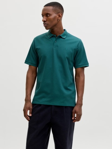 Jack & Jones Tricou polo barbati, din amestec de bumbac, Regular Fit, JJEAUSTIN, Verde inchis