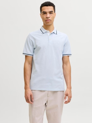 Jack & Jones Tricou polo barbati, Slim fit cu guler contrast, Albastru deschis