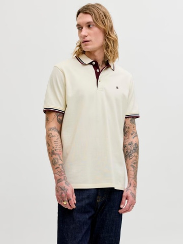 Jack & Jones Tricou polo barbati, Slim fit cu guler contrast, Crem