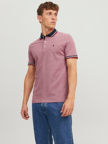 Jack & Jones Tricou polo barbati, Slim fit cu guler contrast, Roz