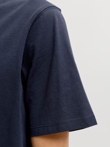 Jack & Jones Tricou simplu, barbati, din 100% bumbac, cu imprimeu cu logo, Bleumarin inchis - Img 5