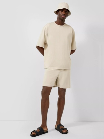 Q/S by s.Oliver Pantaloni scurti de trening barbati, din jerseu gros, cu talie medie, Regular fit, Crem - Img 4