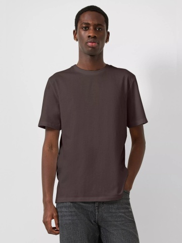 Q/S by s.Oliver Tricou barbati, la baza gatului, din bumbac, Regular Fit, Maro inchis