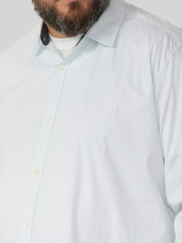 s.Oliver Big Sizes, Camasa barbati big sizes, cu guler Kent si imprimeu cu dungi, Slim Fit, Alb - Img 4