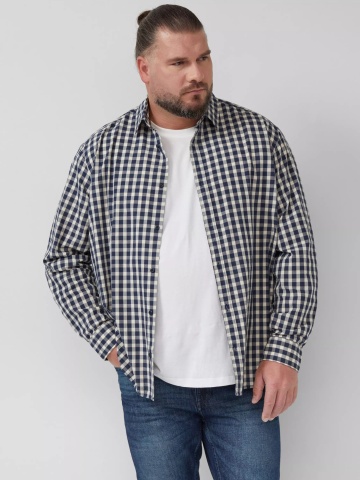 s.Oliver Big Sizes Camasa barbati big sizes, cu imprimeu in carouri si cu guler Kent, Albastru inchis