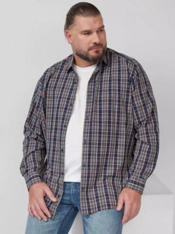s.Oliver Big Sizes Camasa barbati big sizes, cu imprimeu in carouri si cu guler Kent, Bleumarin inchis