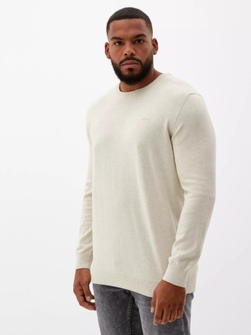 s.Oliver Big Sizes Pulover barbati big sizes, cu decolteu la baza gatului, Crem