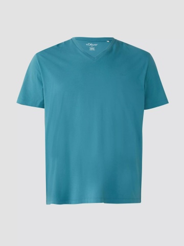 s.Oliver Big Sizes Tricou barbati big sizes cu decolteu in V, Regular Fit, din bumbac, Turcoaz - Img 8