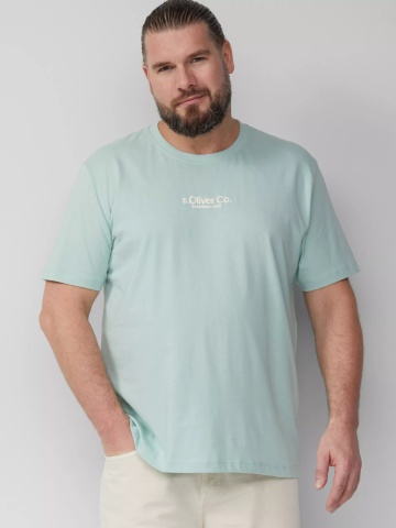 s.Oliver Big Sizes Tricou barbati big sizes cu decolteu la baza gatului, logo contrast, Verde menta