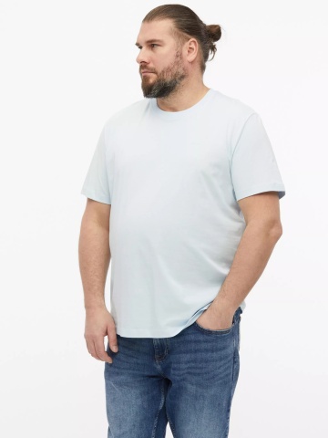 s.Oliver Big Sizes Tricou barbati big sizes cu decolteu la baza gatului, din bumbac, Albastru deschis