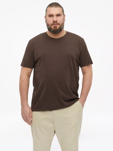 s.Oliver Big Sizes Tricou barbati big sizes cu decolteu la baza gatului, din bumbac, Maro inchis