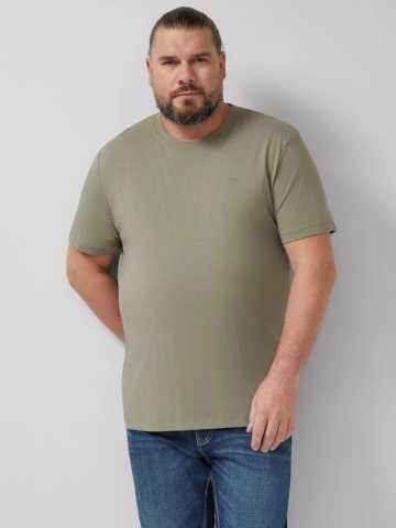 s.Oliver Big Sizes Tricou barbati big sizes, din bumbac, cu decolteu la baza gatului, Olive