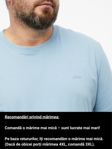 s.Oliver Big Sizes Tricou cu decolteu la baza gatului, barbati big sizes, din bumbac, Regular fit, Albastru - Img 3