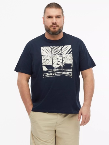 s.Oliver Big Sizes Tricou la baza gatului, barbati big sizes, din bumbac, cu imprimeu, Regular fit, Bleumarin inchis