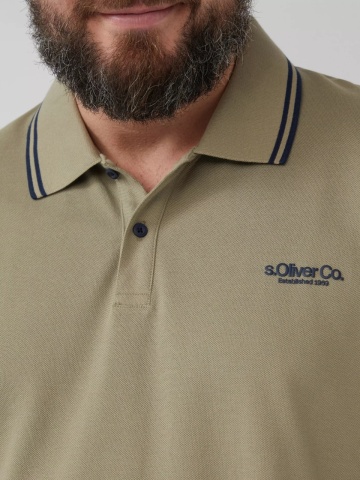s.Oliver Big Sizes Tricou polo barbati big sizes, din piqué cu logo si detalii contraste, Verde masliniu - Img 4