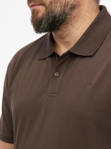 s.Oliver Big Sizes Tricou polo barbati big sizes, din piqué de bumbac, Maro inchis - Img 4