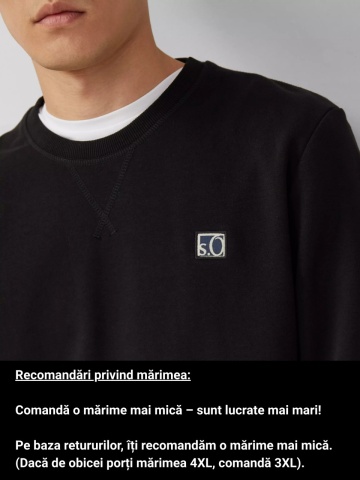 s.Oliver Bluza barbati, cu decolteu la baza gatului, logo, Negru - Img 3