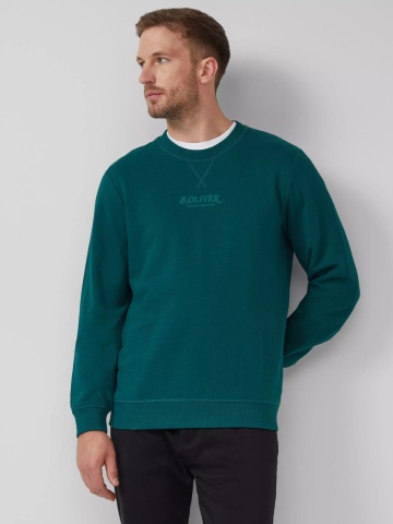 s.Oliver Bluza barbati cu decolteu la baza gatului, logo, Regular Fit, Verde