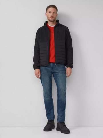 s.Oliver Bluza barbati cu decolteu la baza gatului, logo, Regular Fit, Rosu caramiziu - Img 4