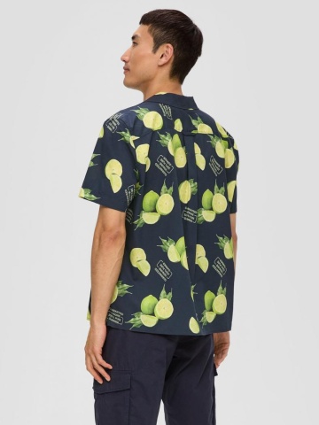 s.Oliver Camasa barbati cu maneca scurta, imprimeu cu lime, Regular fit, Bleumarin inchis - Img 2