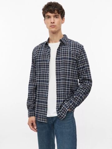 s.Oliver Camasa barbati, in carouri, din amestec de bumbac, Slim fit, Bleumarin inchis