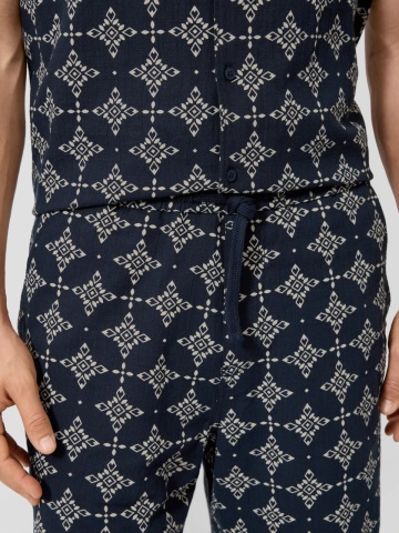 s.Oliver Pantaloni scurti barbati, cu talie medie, din bumbac, cu imprimeu, Resort fit, Detroit, Bleumarin inchis - Img 4