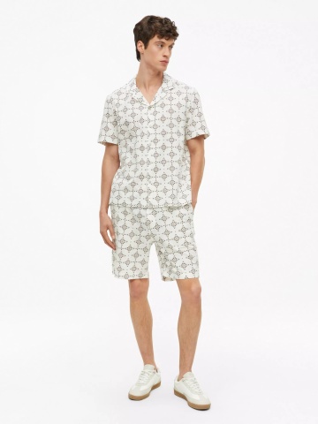 s.Oliver Pantaloni scurti barbati, cu talie medie, din bumbac, cu imprimeu, Resort fit, Detroit, Alb - Img 4