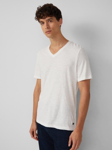 s.Oliver Tricou barbati cu decolteu in V, Regular fit, din bumbac, Alb