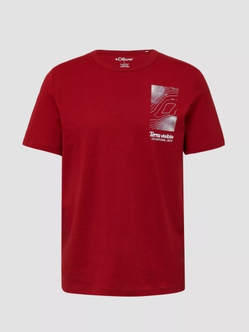 s.Oliver Tricou barbati cu imprimeu frontal, din bumbac, Regular fit, Rosu - Img 6