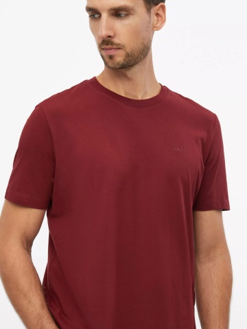 s.Oliver Tricou barbati din bumbac, cu decolteu la baza gatului, Regular fit, Bordeaux - Img 2