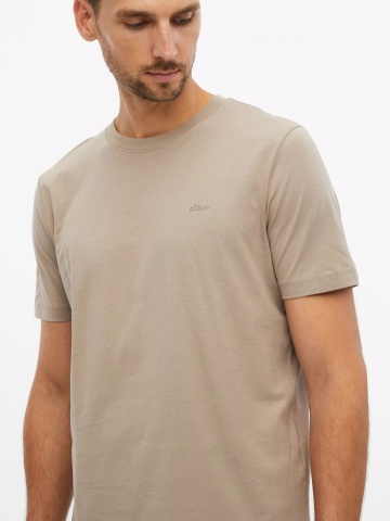 s.Oliver Tricou barbati din bumbac, cu decolteu la baza gatului, Regular fit, Maro deschis - Img 3