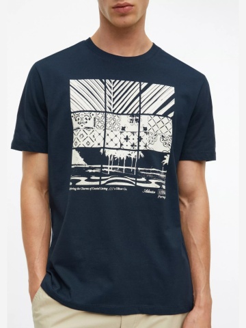 s.Oliver Tricou barbati, din bumbac, cu imprimeu frontal, Bleumarin inchis - Img 3