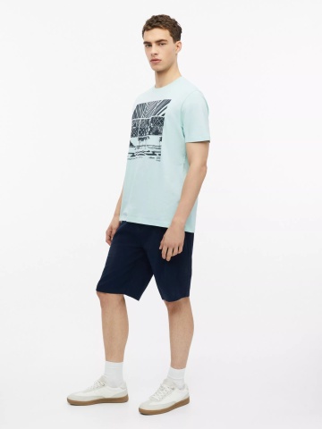 s.Oliver Tricou barbati, din bumbac, cu imprimeu frontal, Turcoaz deschis - Img 4