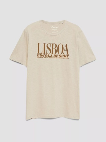 s.Oliver Tricou barbati din bumbac, cu imprimeu, Regular fit, Bej - Img 5