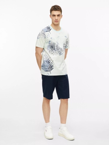s.Oliver Tricou barbati, din jerseu de bumbac, cu imprimeu tropical, Turcoaz deschis - Img 4