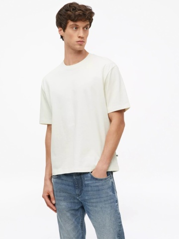 s.Oliver Tricou barbati la baza gatului, din jerseu gros de bumbac, Modern fit, Crem - Img 4