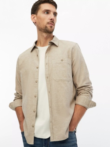 s.Oliver Tricou cu decolteu la baza gatului, barbati, din bumbac, Regular fit, Bej deschis - Img 4