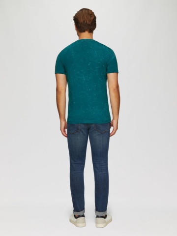 Tricou barbati cu decolteu la baza gatului si imprimeu cu fazele luni, Turcoaz - Img 5